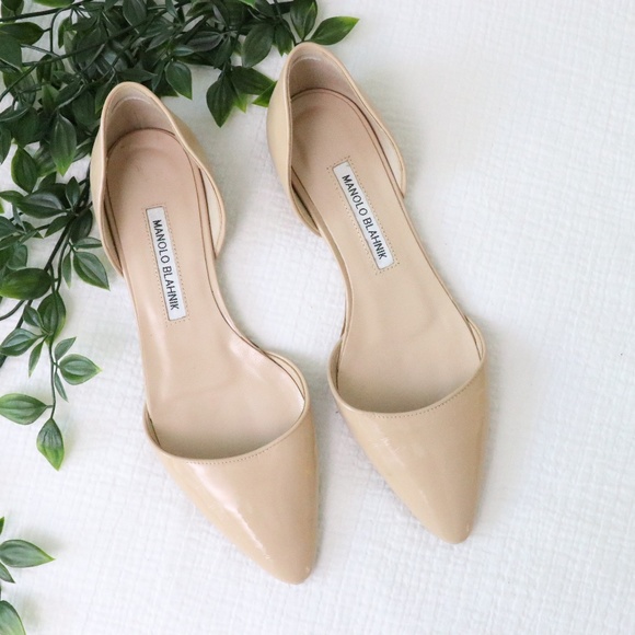 Manolo Blahnik Shoes - Manolo Blahnik Nude Patent Leather Flats